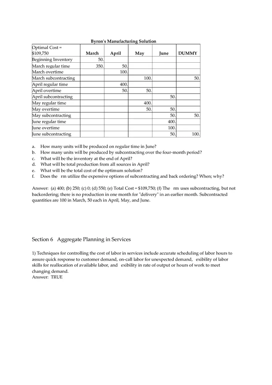 Aggregate Planning and S&OP Answer Key Part 4 - Page 7