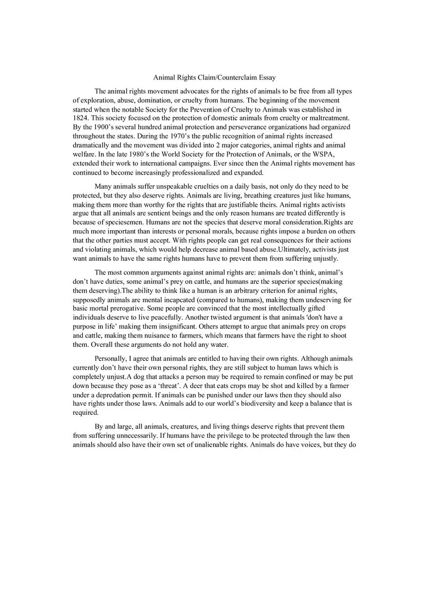 Essay Outline on Animal Rights - Page 1