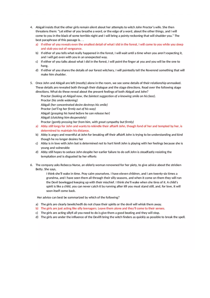 Answer Key The Crucible Test - Page 2