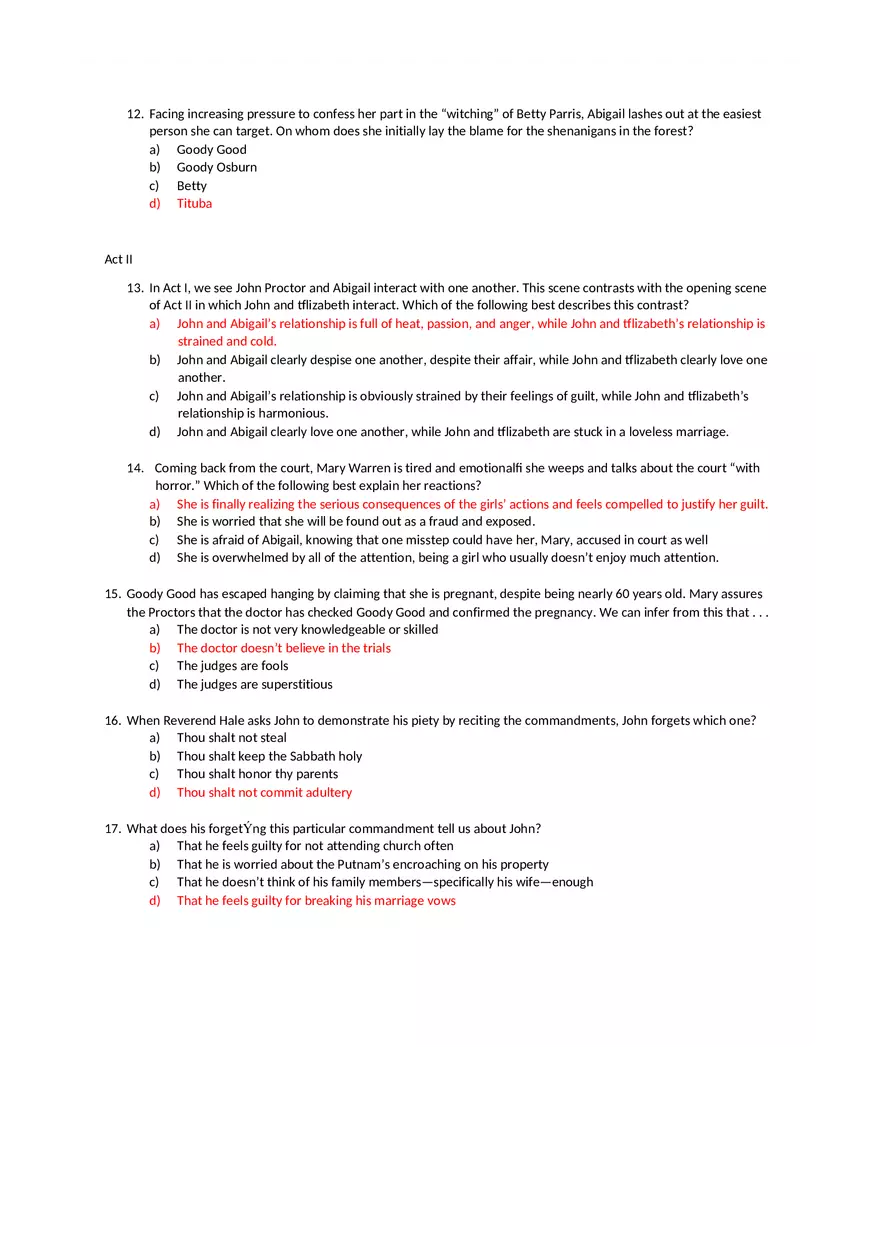 Answer Key The Crucible Test - Page 5