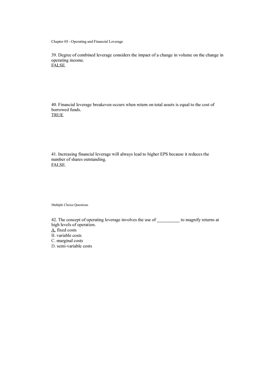 Operating and Financial Leverage Assignment Part 4 - Page 1