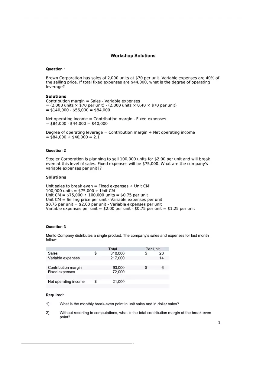 Management Accounting Solutions Week 5 - Page 1
