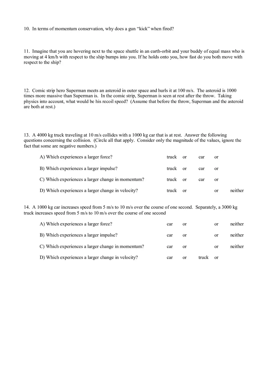 Worksheet - Conservation of Momentum - Page 2