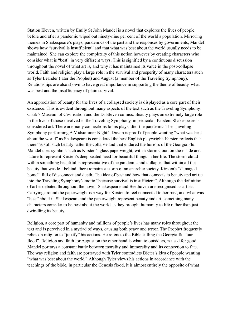 Station Eleven Essay - Page 1
