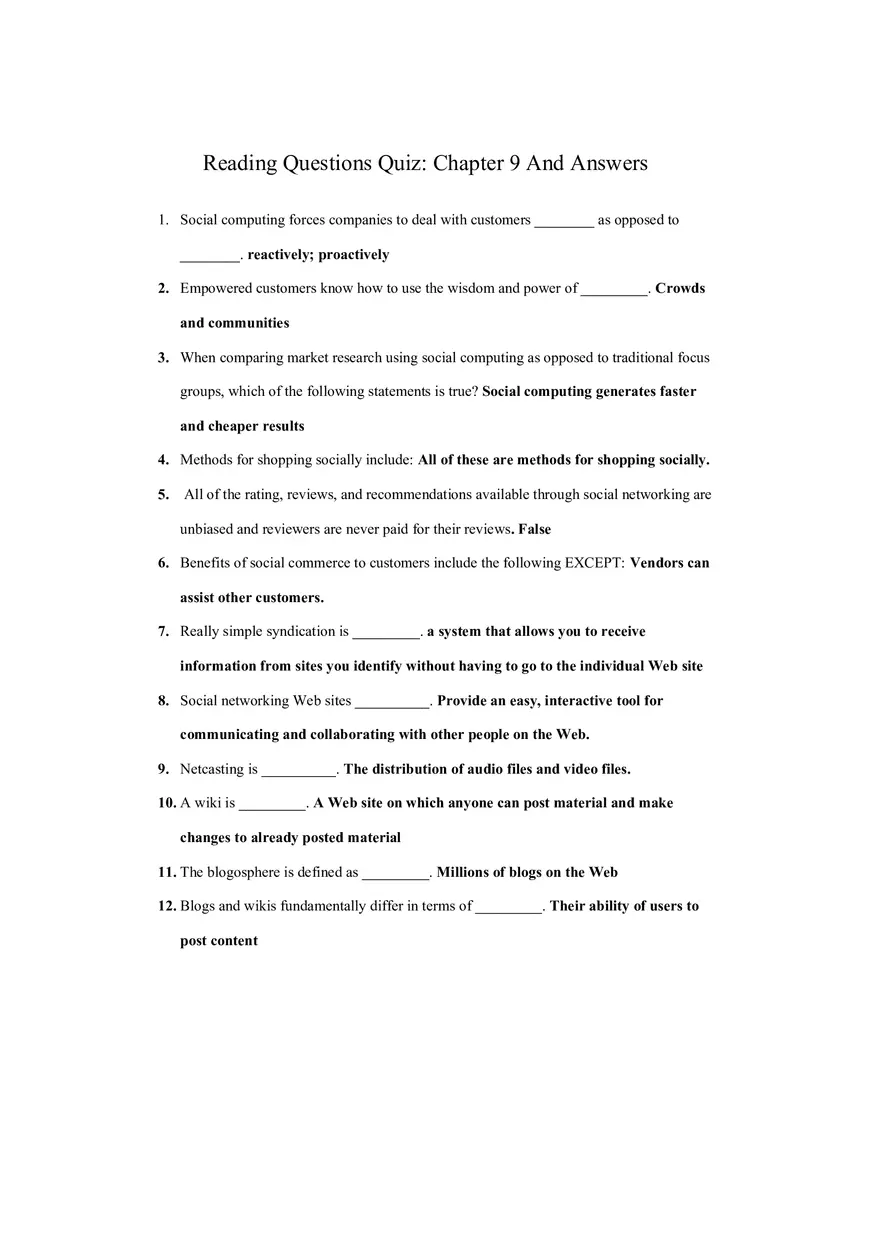 Reading Questions Quiz - Chapter 9 - Page 1