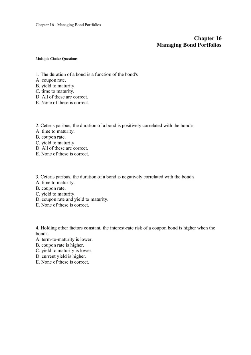 Managing Bond Portfolios Assignment 1 - Page 1