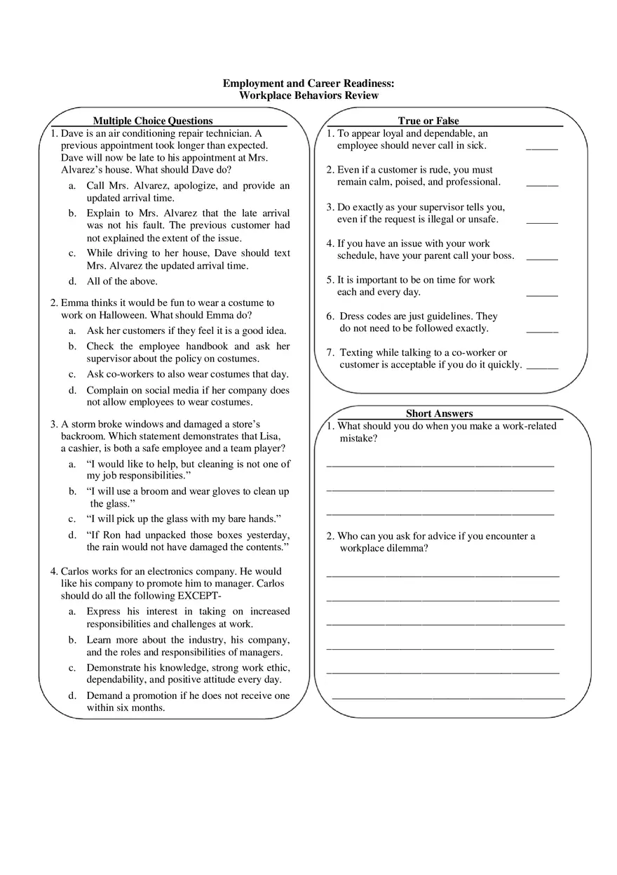 Workplace Behaviors Worksheet - Page 3