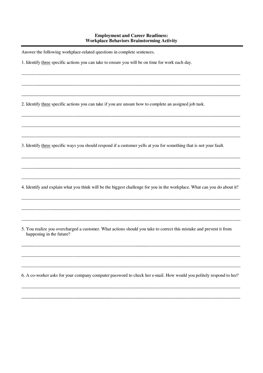 Workplace Behaviors Worksheet - Page 5