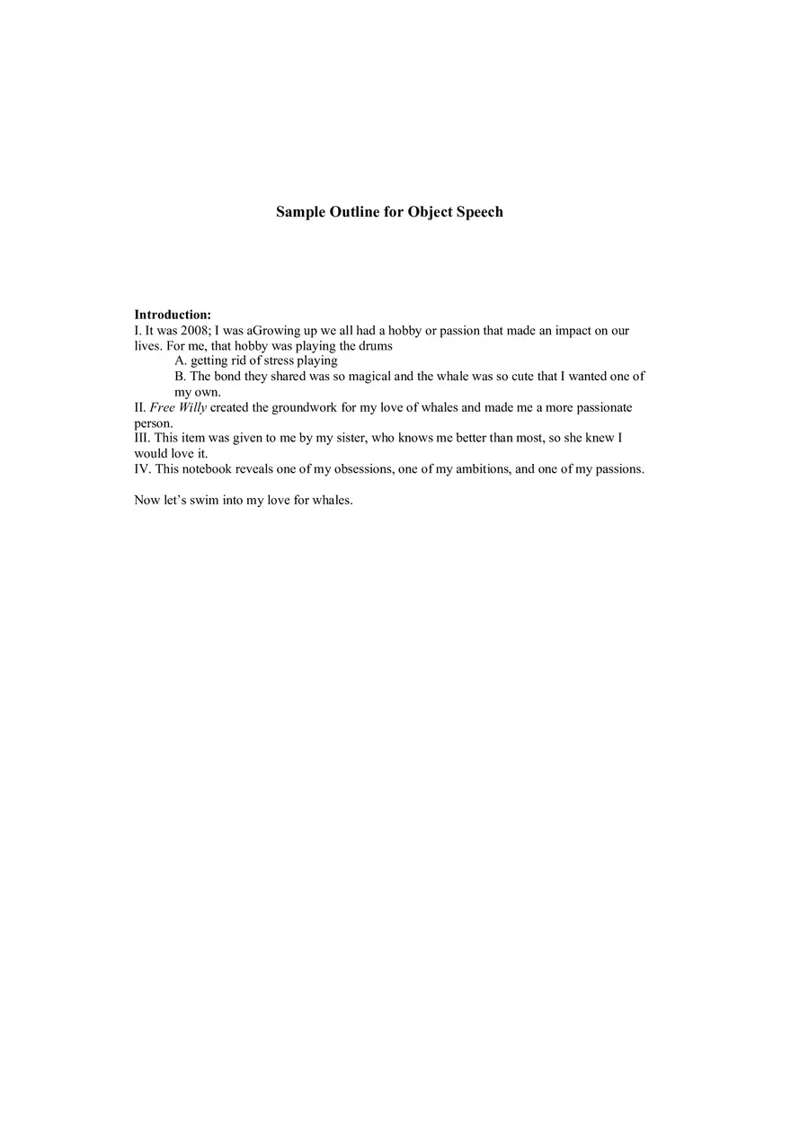 Sample Outline for Object Speech - Page 1