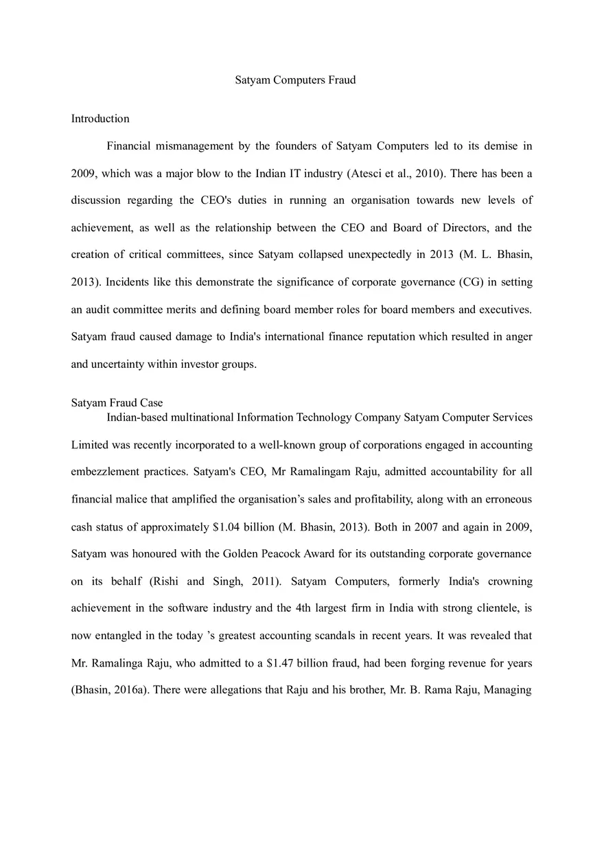 Satyam Fraud Case Study - Page 1