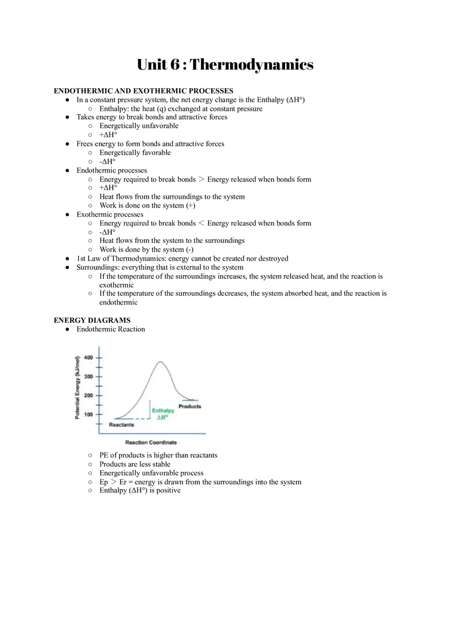 Chemistry Unit 6 Thermodynamics - Page 1
