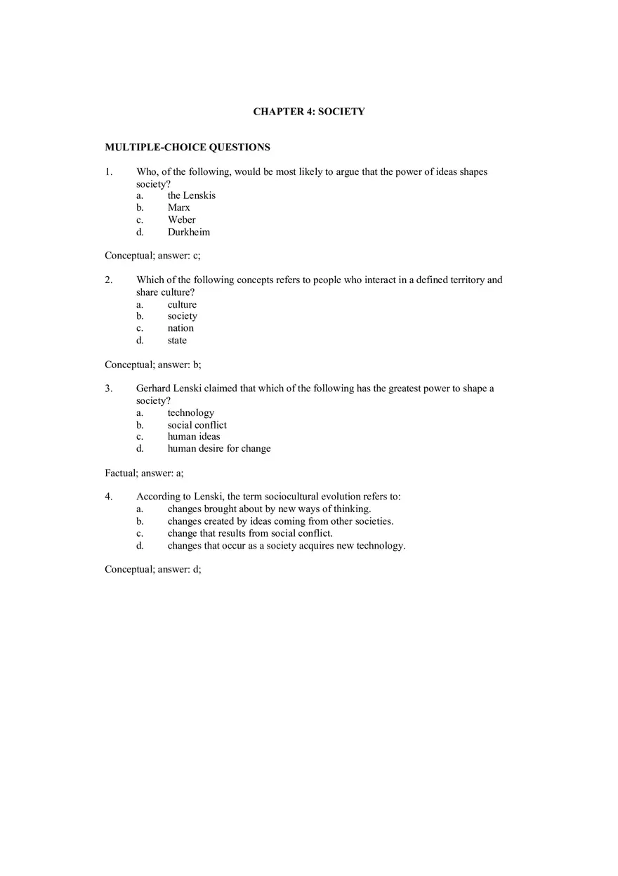 Chapter 4 - Society Answer Key 1 - Page 1