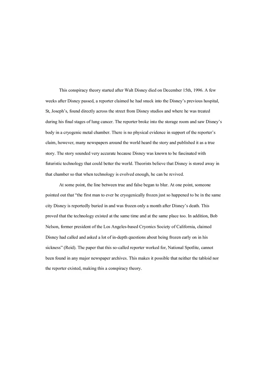 Essay on the Conspiracy Behind Walt Disney's Frozen Body - Page 1