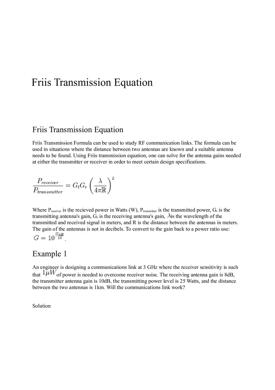 Friis Transmission Equation - Page 1