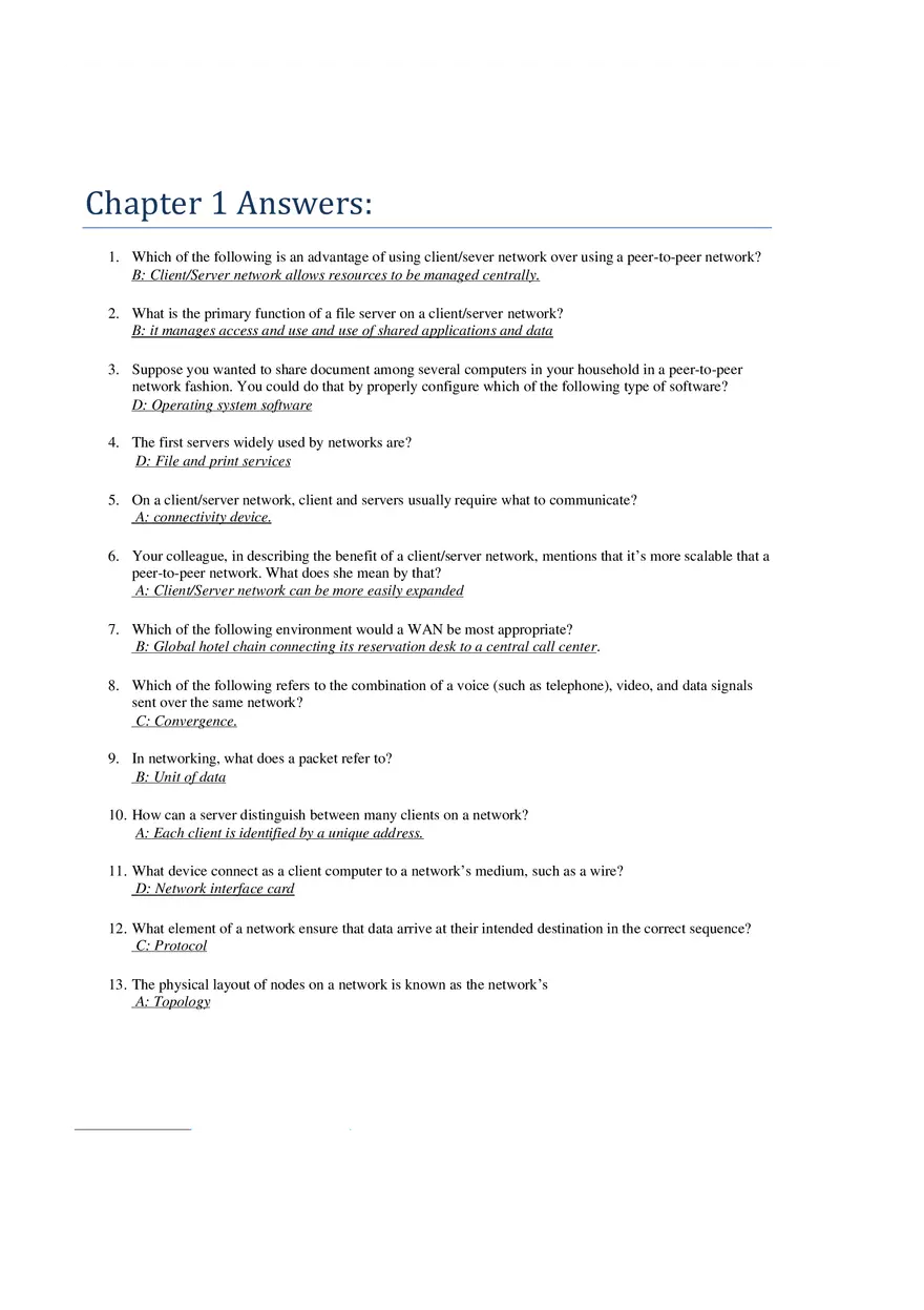 Guide to Networks Chapter 1 Answers - Page 1