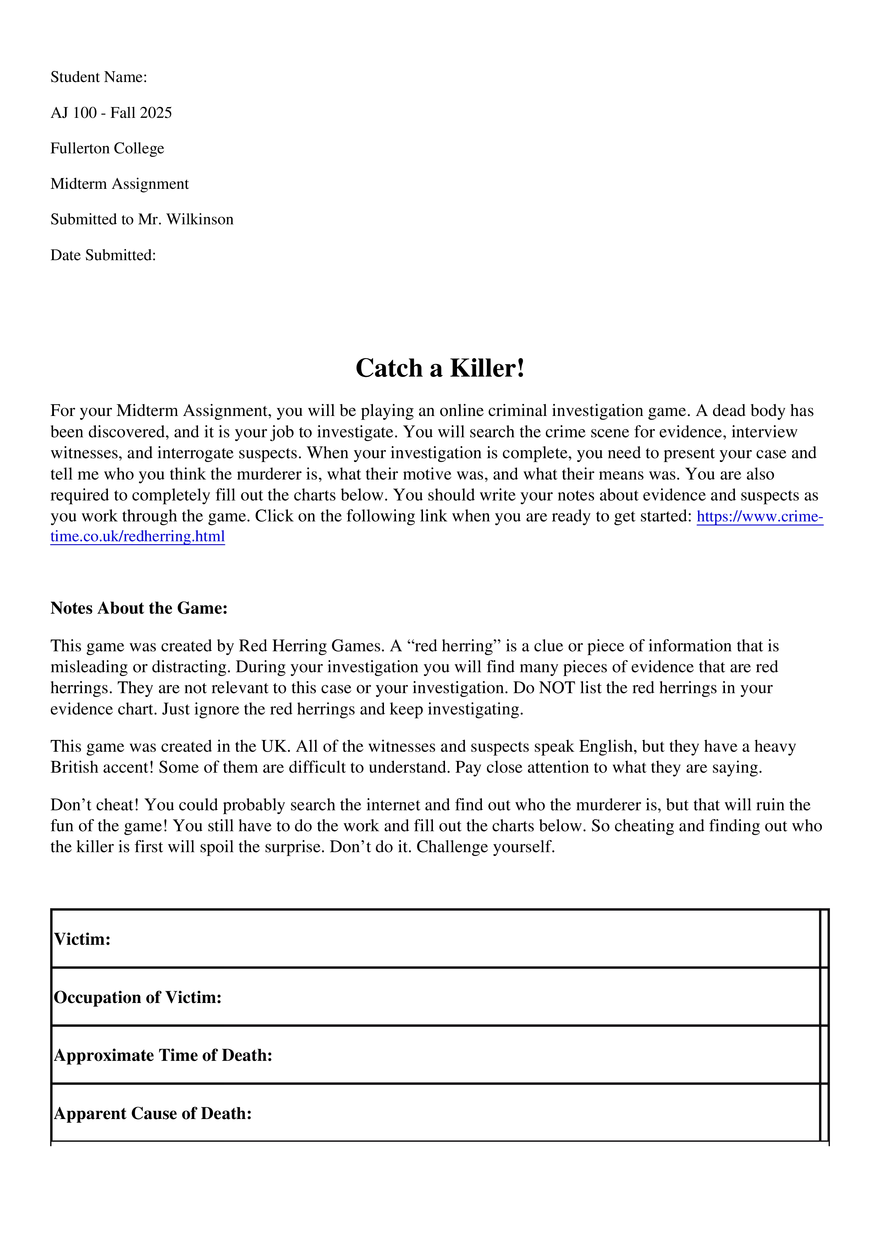 Alternate Midterm - Catch a Killer! - Page 1