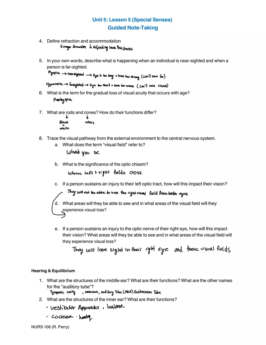Unit 5: Lesson 5 (Special Senses) Guided Note-Taking - Page 3