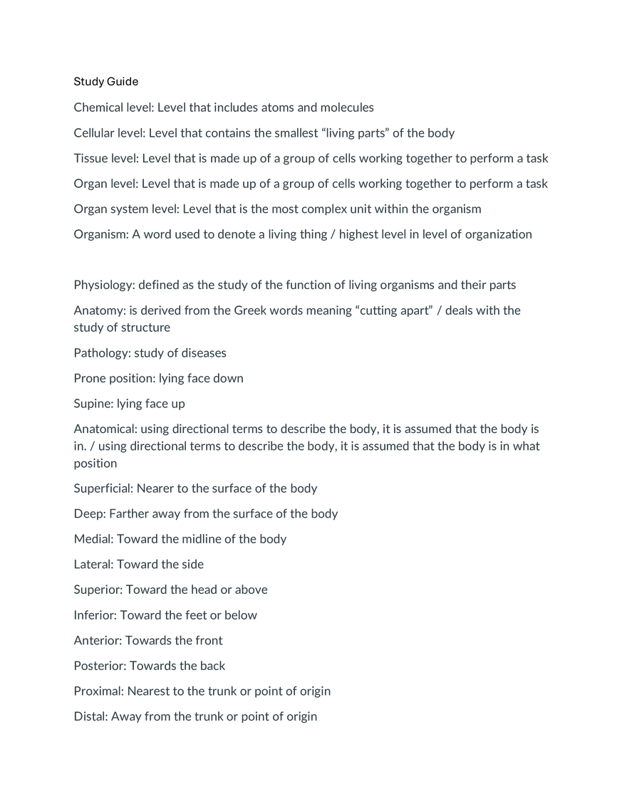 Levels of Structural Organization in the Human Body - Page 1