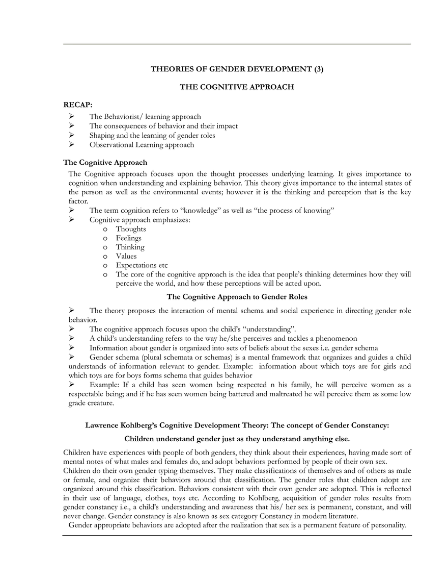 Theories of Gender Development The Cognitive Approach - Page 1