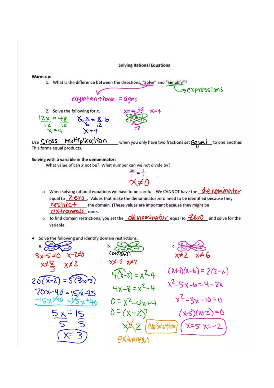 Solving Rational Equations Notes 4-7 - Page 1