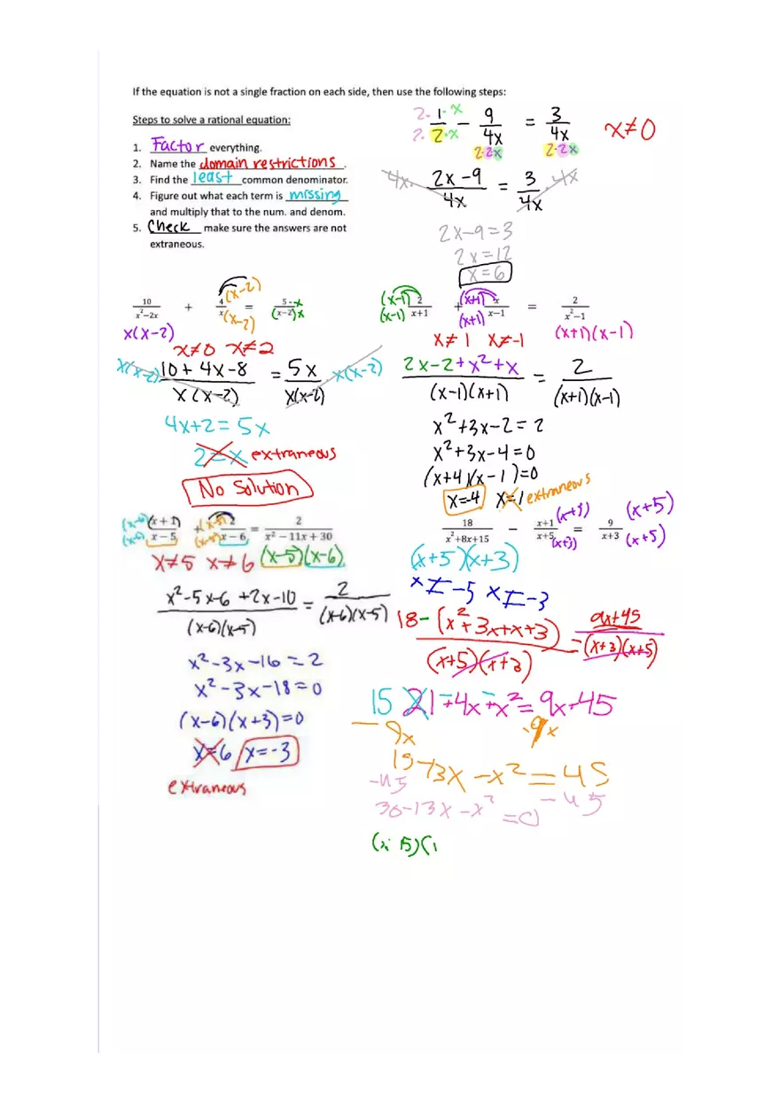 Solving Rational Equations Notes 4-7 - Page 2