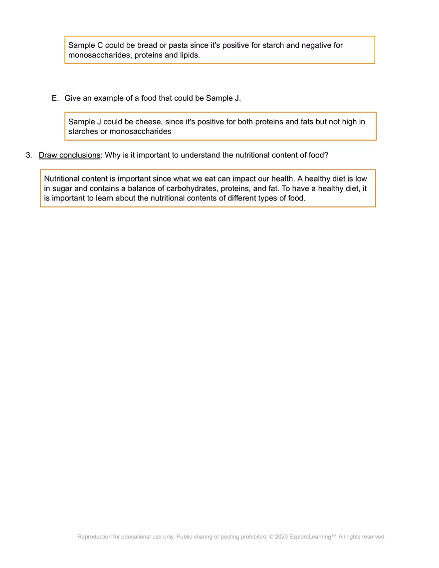 Identifying Nutrients Gizmo Worksheet - Page 3