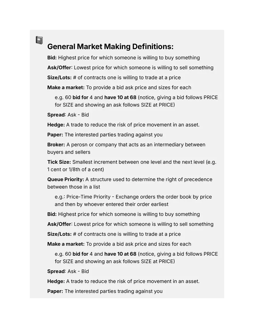 General Market Making Definitions - Page 1