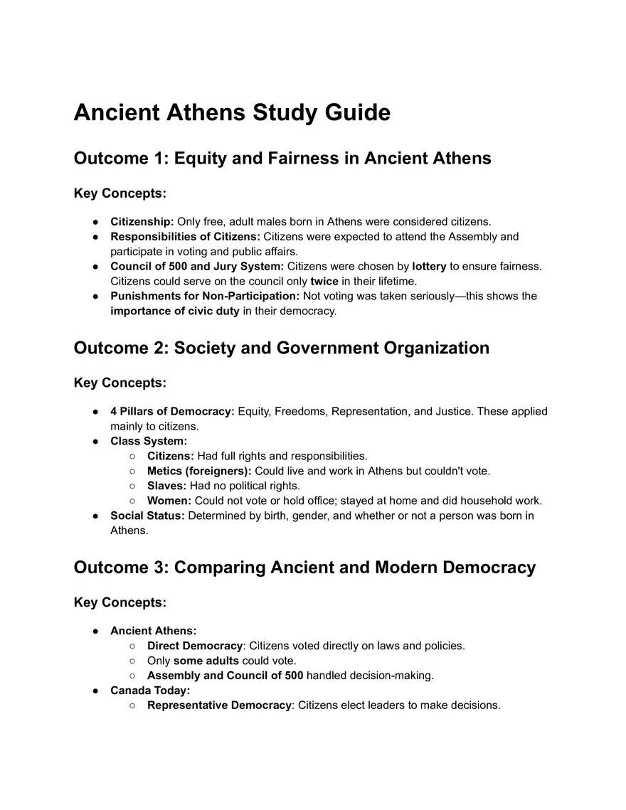 Ancient Athens Study Guide - Page 1