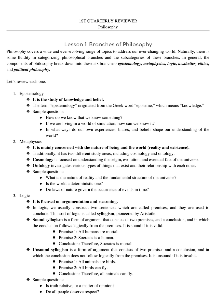 Branches of Philosophy Guide - Page 1