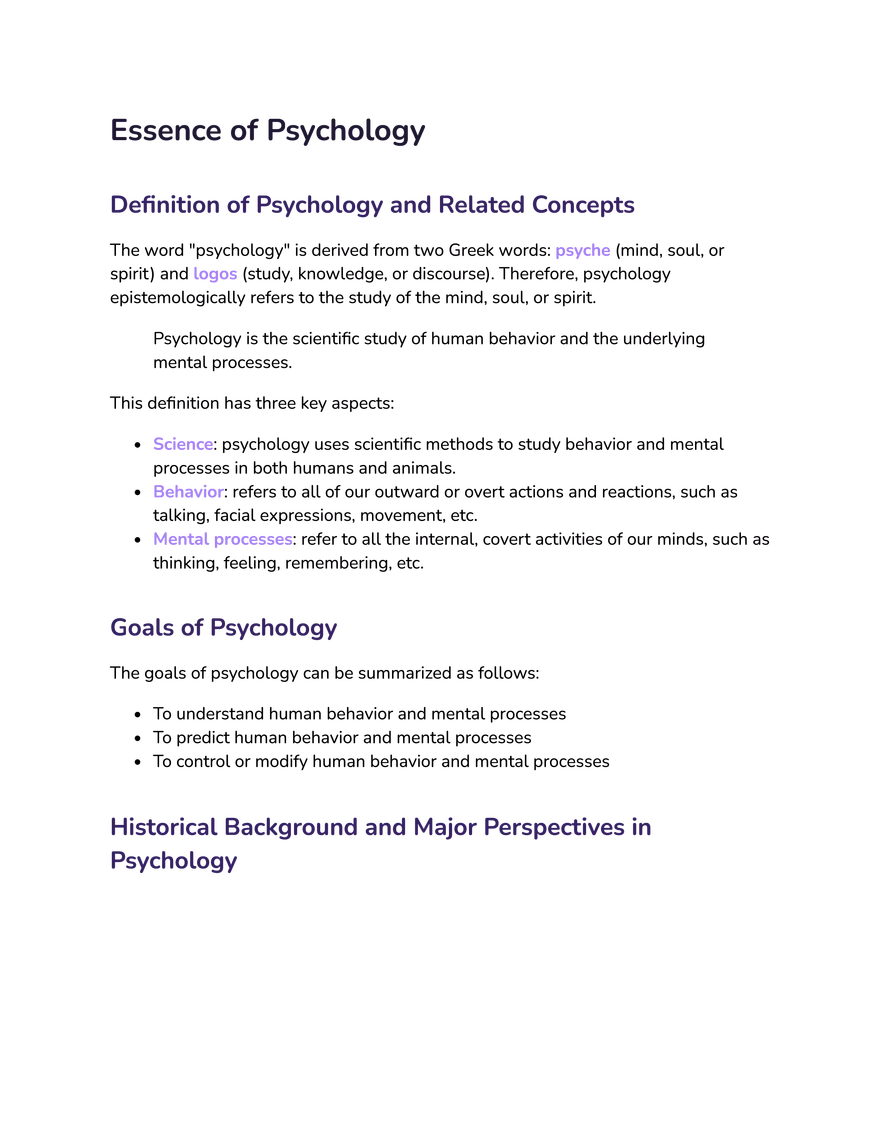 Definition of Psychology and Related Concepts - Page 1