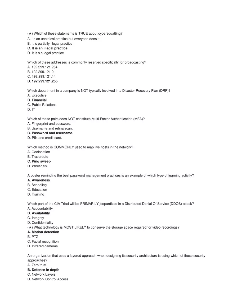 Cybersecurity Principles and Networking Fundamentals (Answer Key) Part 3 - Page 1