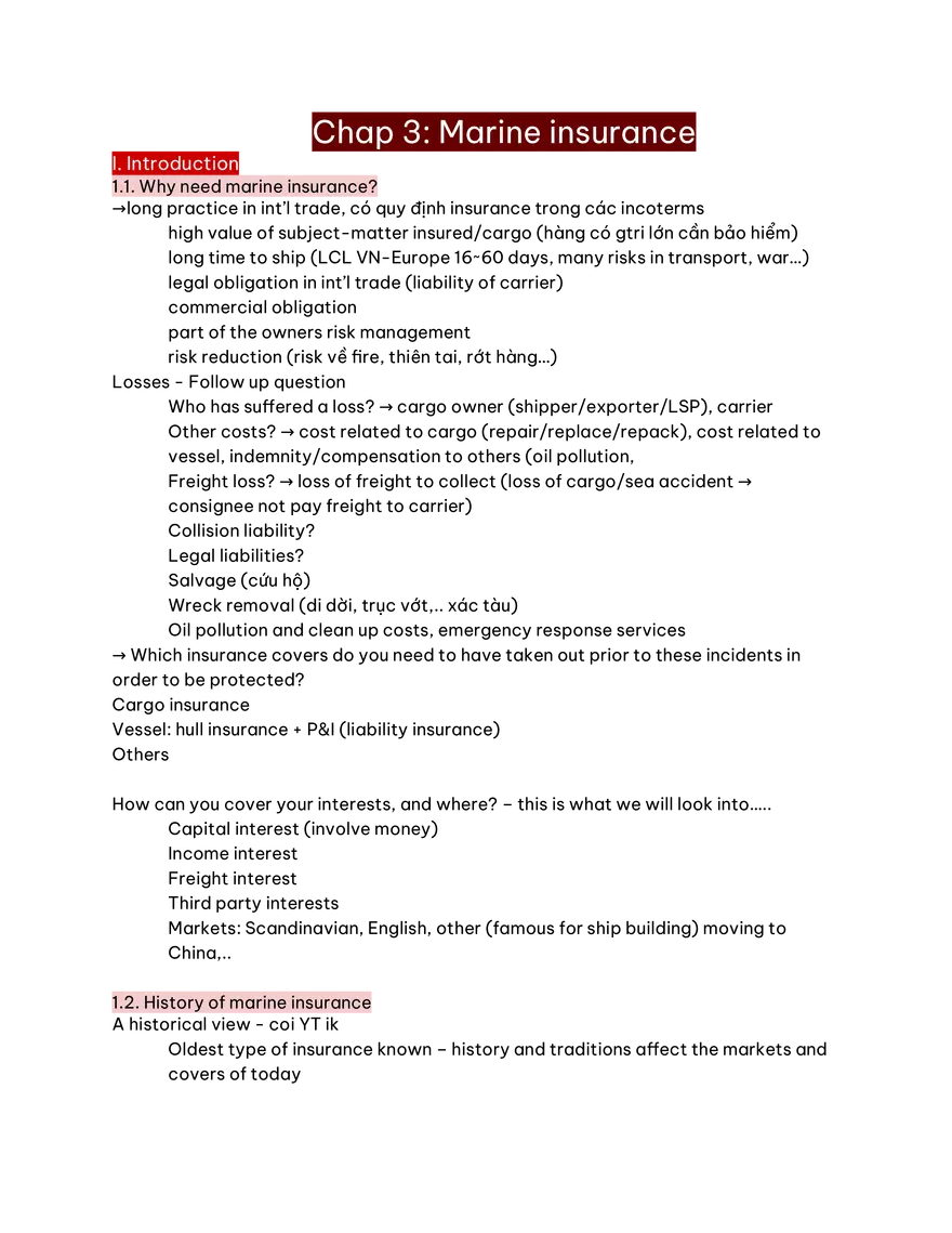 Marine Insurance Study Guide Part 1 - Page 1