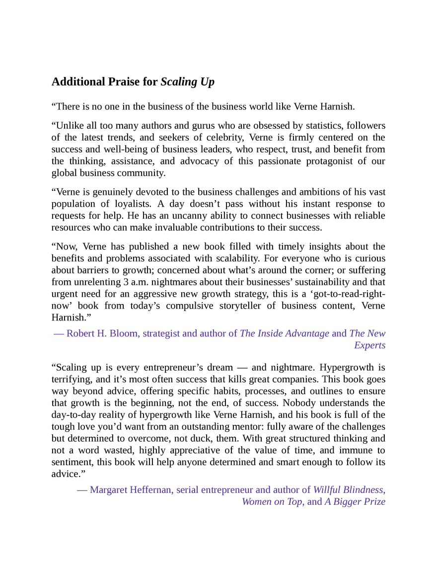 Endorsements for Scaling Up by Verne Harnish - Page 1