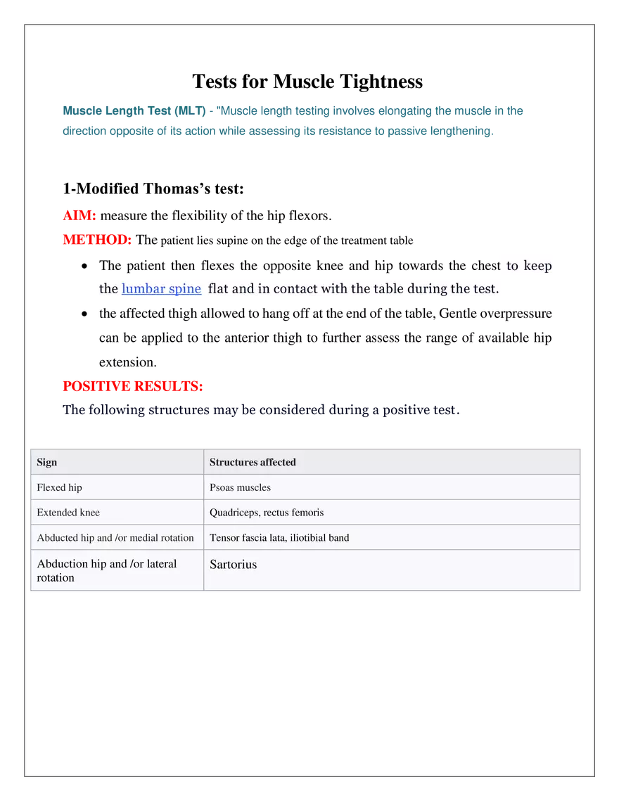 Tests for Muscle Tightness - Page 1