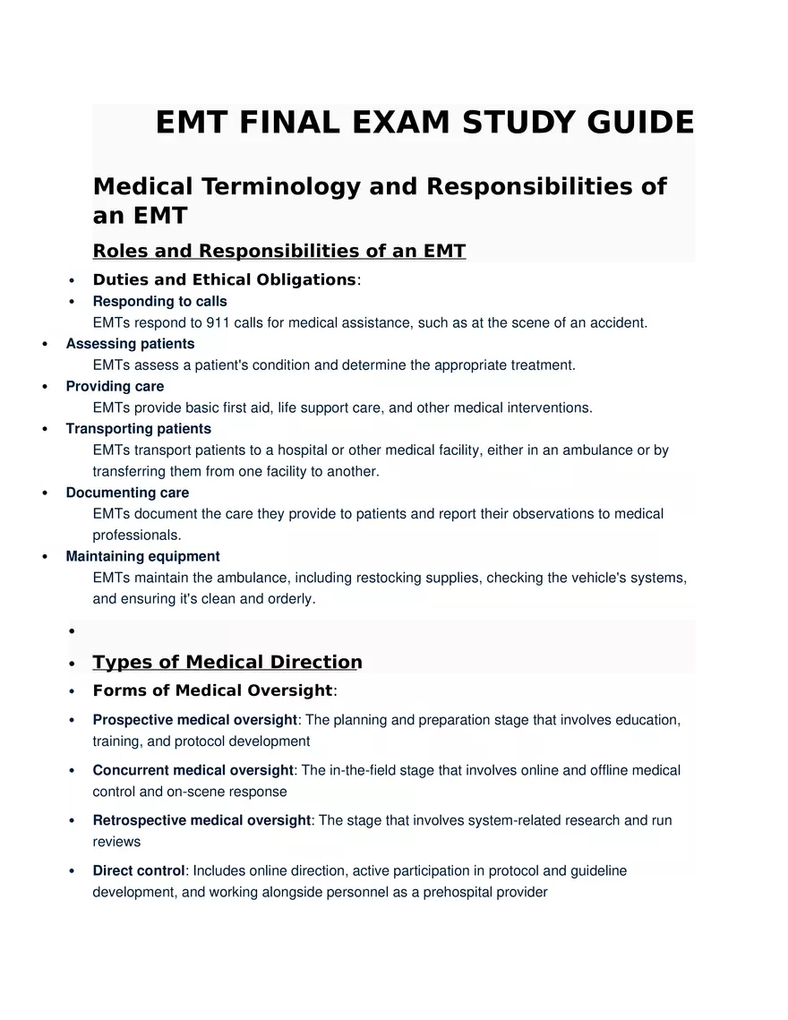 Medical Terminology and Responsibilities of an EMT - Page 1