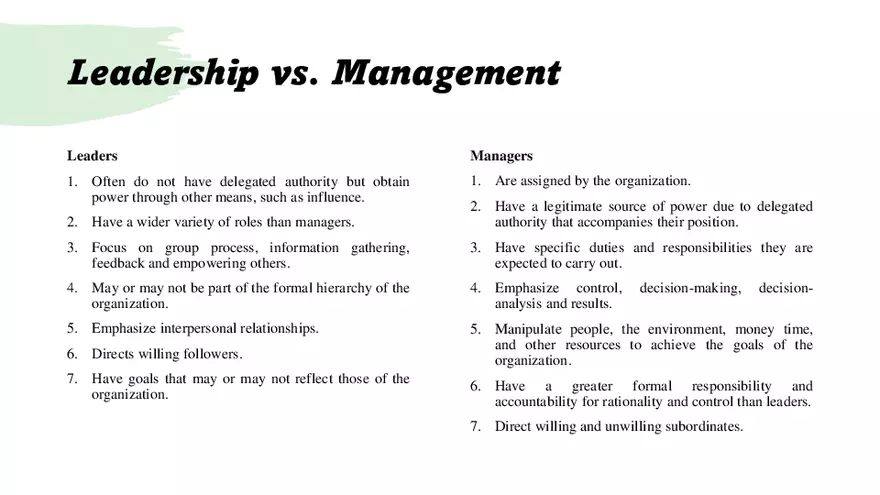Leadership vs. Management Study Guide - Page 2
