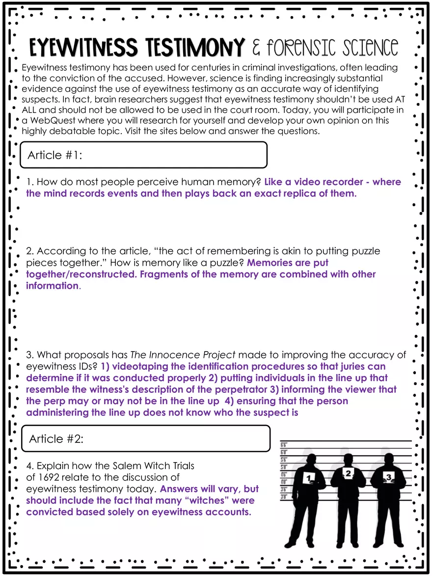 Eyewitness Testimony and Forensic Science Answers - Page 1