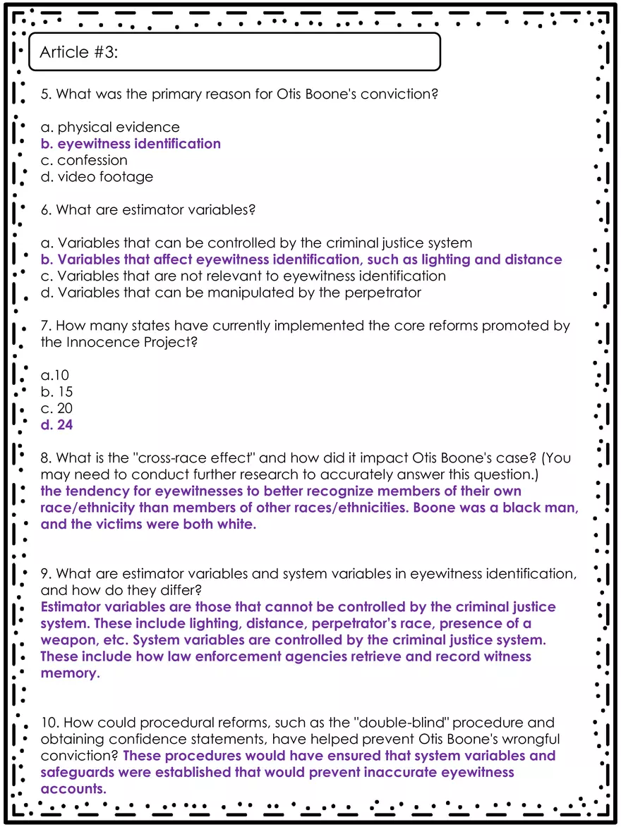 Eyewitness Testimony and Forensic Science Answers - Page 2