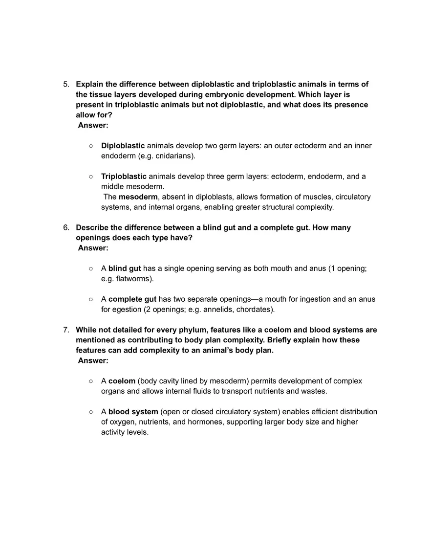 Understanding Animal Phyla and Body Plans Worksheet Memorandum - Page 2