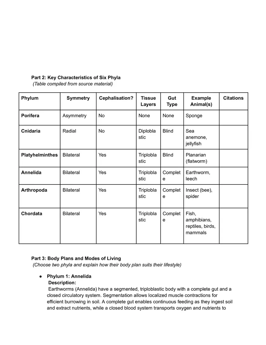 Understanding Animal Phyla and Body Plans Worksheet Memorandum - Page 3