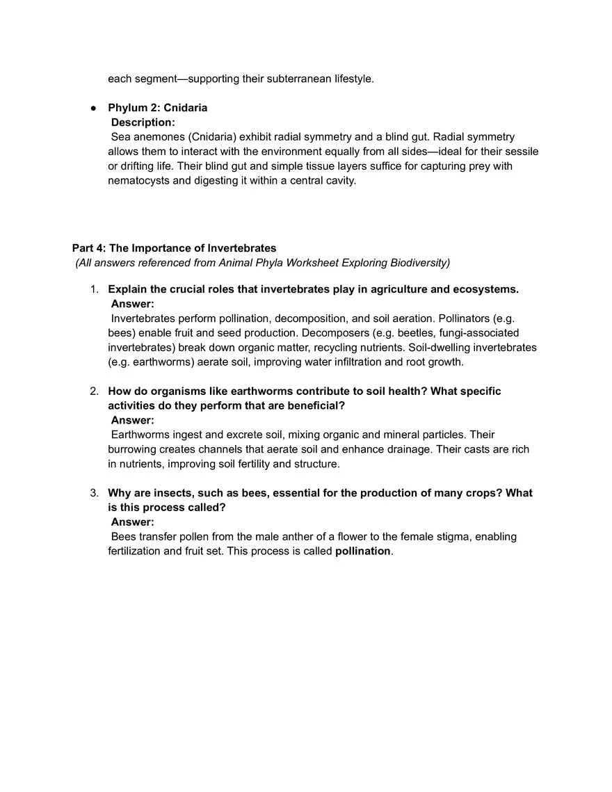 Understanding Animal Phyla and Body Plans Worksheet Memorandum - Page 4