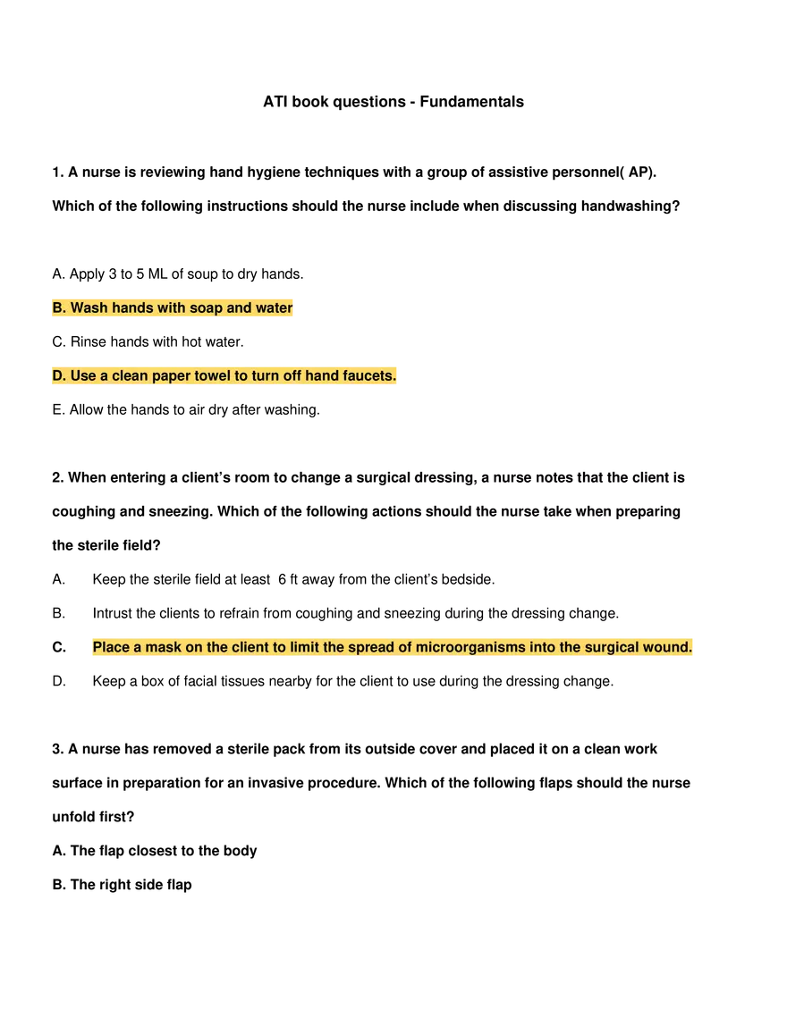 ATI Book Questions - Fundamental Nursing - Page 1