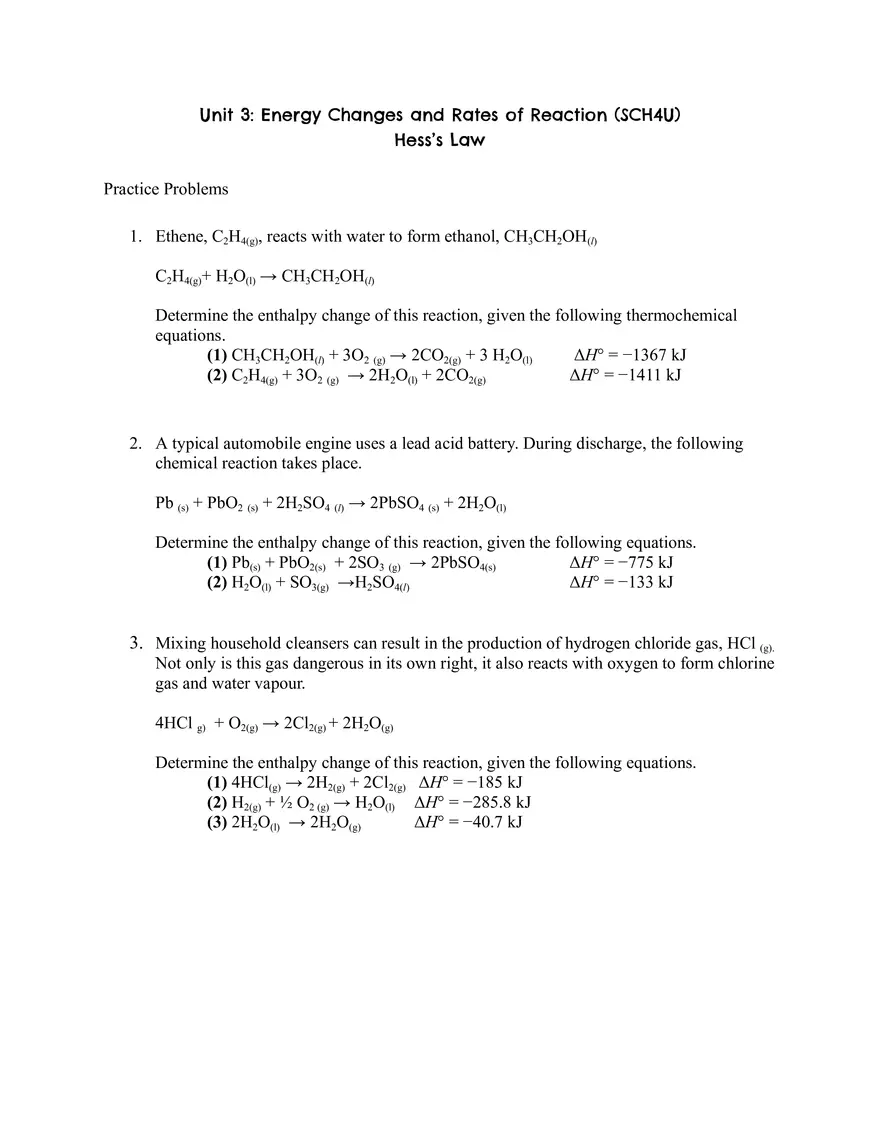 Unit 3: Energy Changes and Rates of Reaction - Page 1