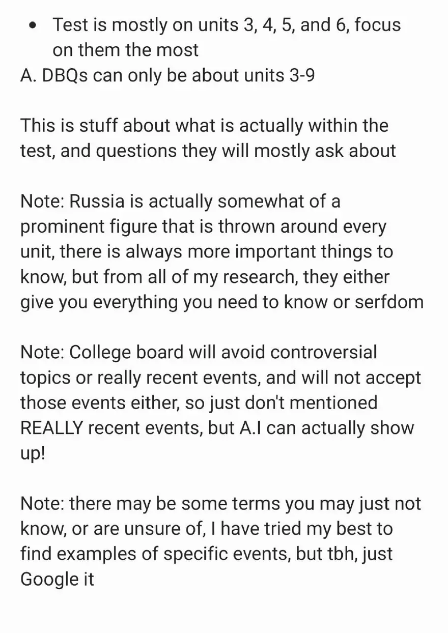 AP History Test Focus Key Units and Question Types - Page 1