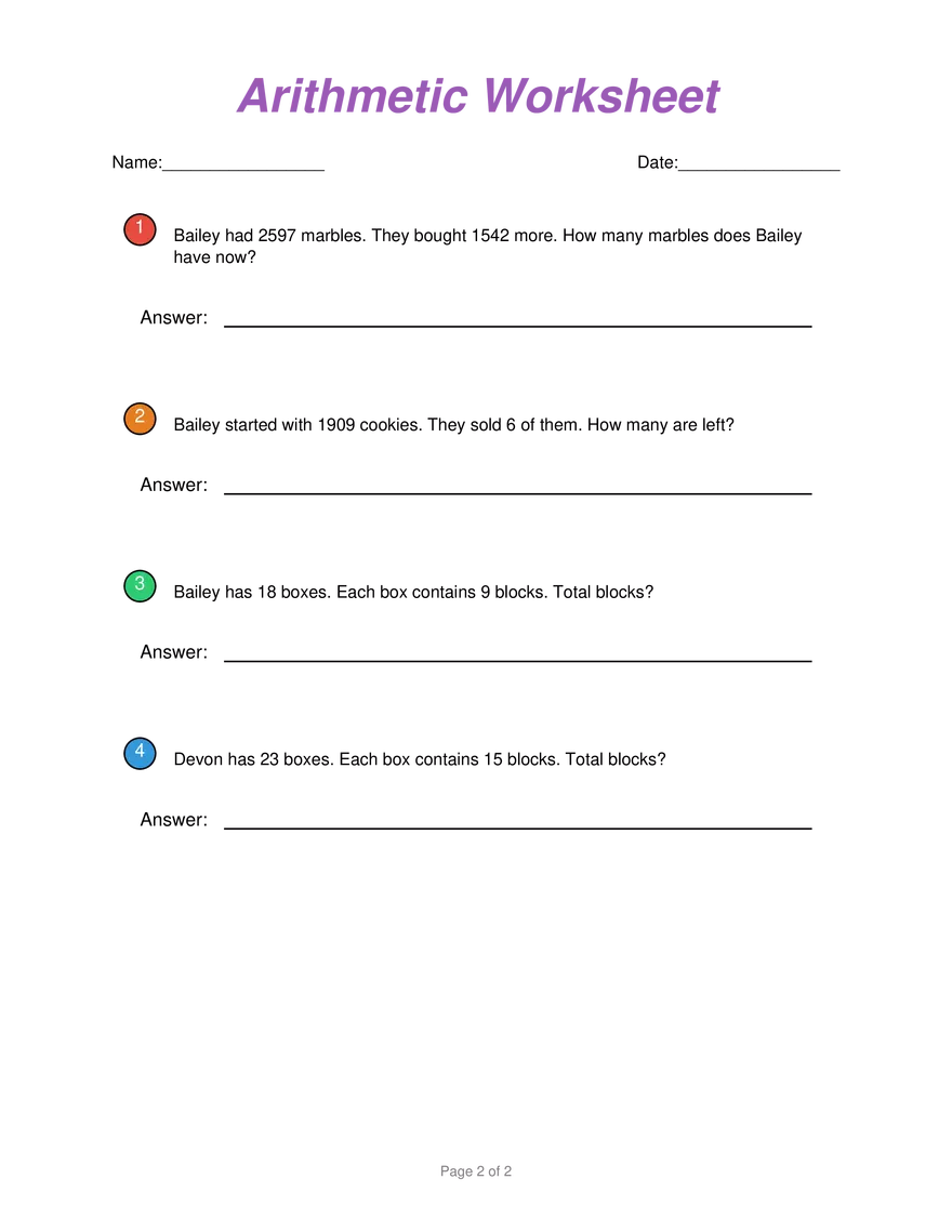 Arithmetic Worksheet #4 - Page 2