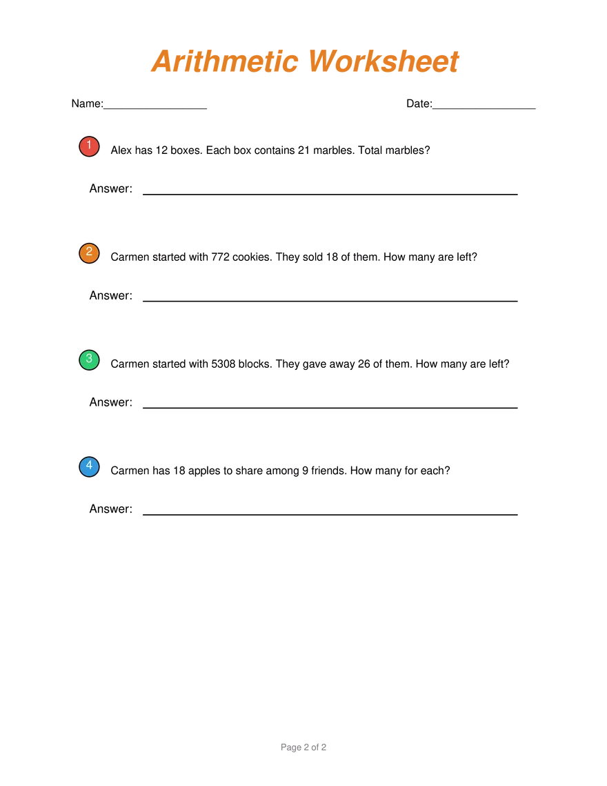 Arithmetic Worksheet #7 - Page 2