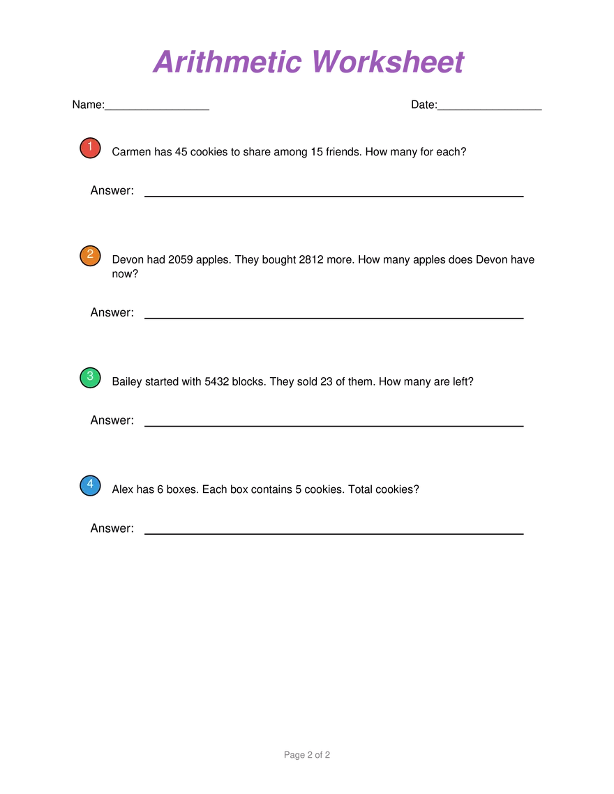 Arithmetic Worksheet #10 - Page 2
