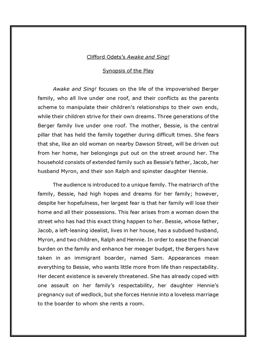 Clifford Odets’s Awake and Sing - Page 1