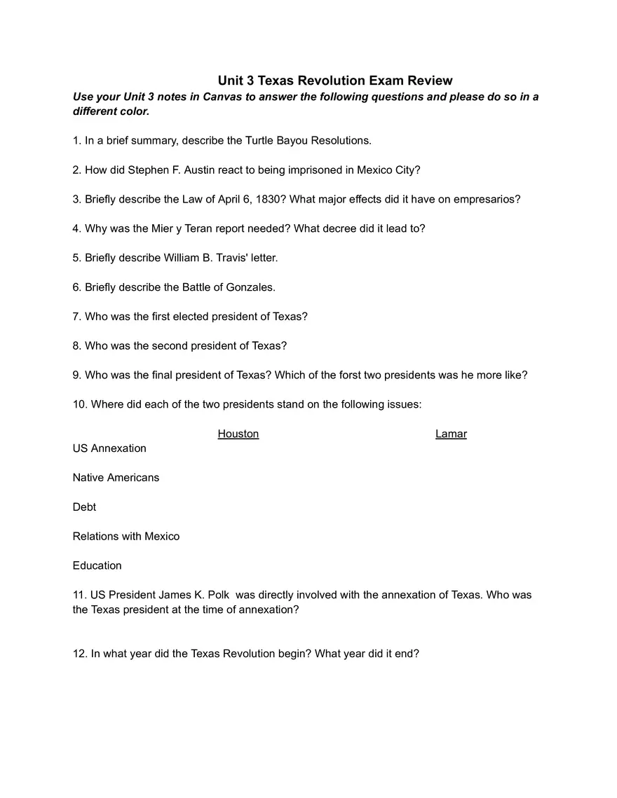 Unit 3 Texas Revolution - Page 1