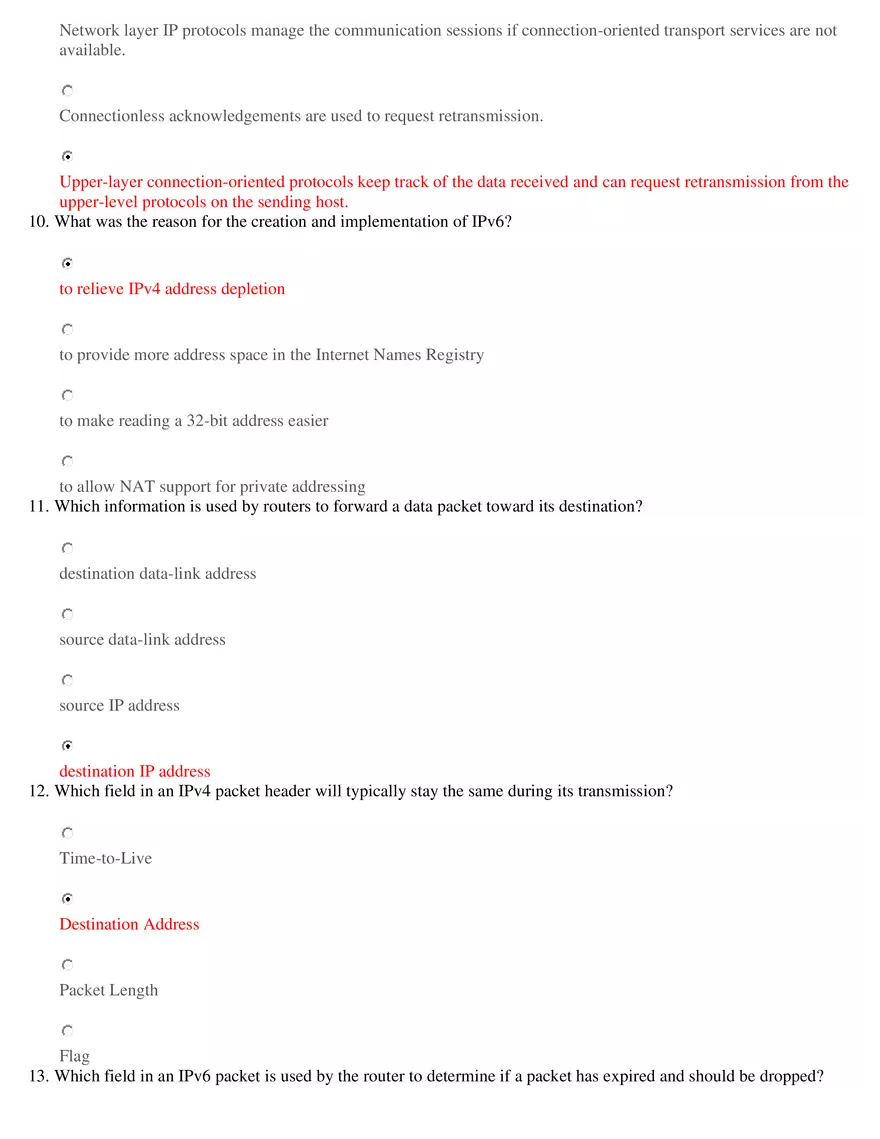 Network Layer Characteristics Question Bank - Page 9